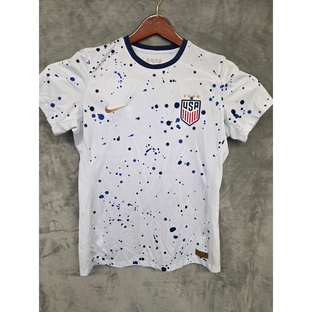 Nike USWNT 2023 Away Soccer Jersey White Blue Splatter DR5578-101 Mens L